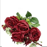 Huitich red artificial flowers for home decor with realistic red roses and green leaves bouquet
